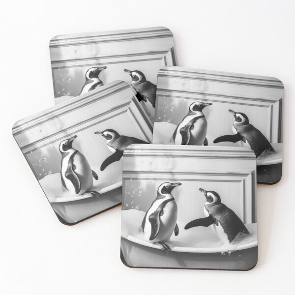 Item preview, Penguins Bathtub Vintage Bathroom Art Black and White Print Wild Animal Funny Cute designed and sold by Univers Noir et Blanc.