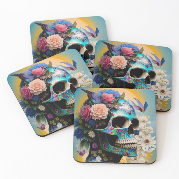 Item preview, Multi-colored skull covered with flowers designed and sold by MadinaFatt.