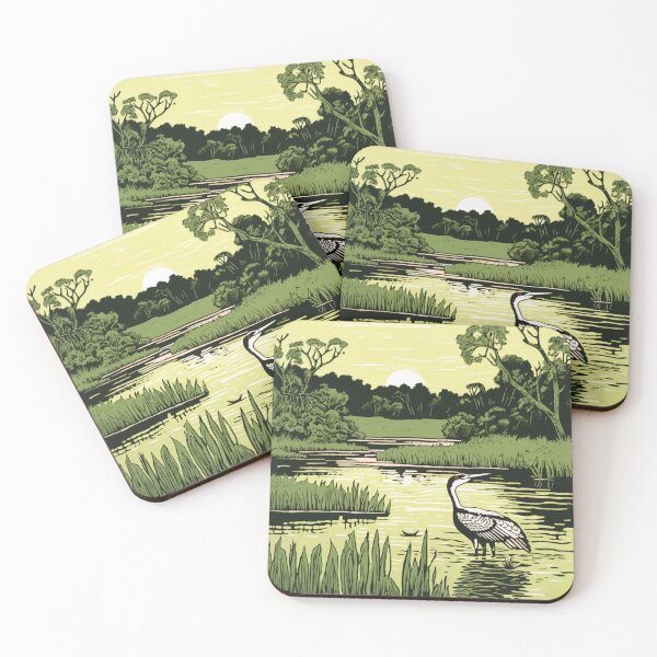 Item preview, Lino Print Crane in a Pond  designed and sold by LividPhoto.