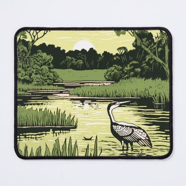 Item preview, Lino Print Crane in a Pond designed and sold by LividPhoto.