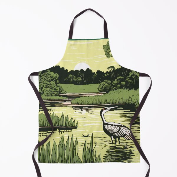 Item preview, Lino Print Crane in a Pond designed and sold by LividPhoto.