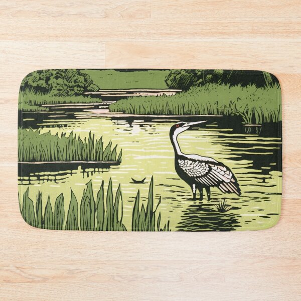 Item preview, Lino Print Crane in a Pond  designed and sold by LividPhoto.