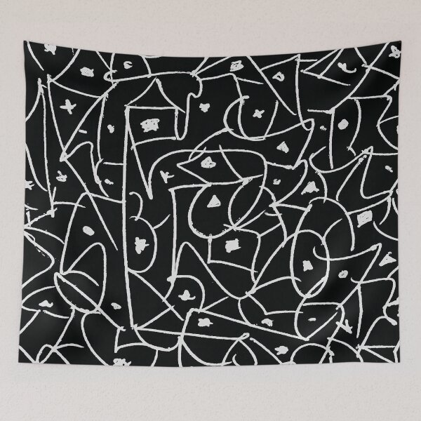 Item preview, Free Hand, White Lines On Black Abstract Art designed and sold by ubustudio.