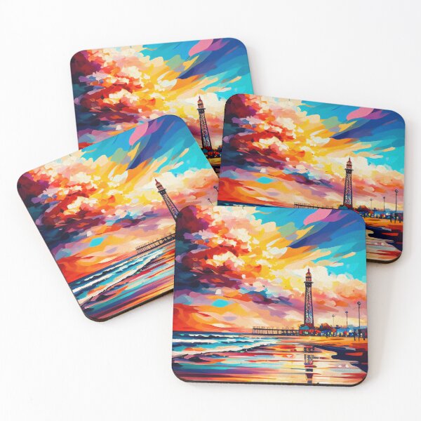 Item preview, Blackpool Beach & Tower Vibrant Landscape | Palette Knife Oil Digital Painting designed and sold by VividViews.