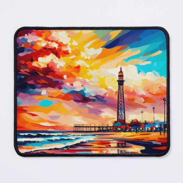 Item preview, Blackpool Beach & Tower Vibrant Landscape | Palette Knife Oil Digital Painting designed and sold by VividViews.