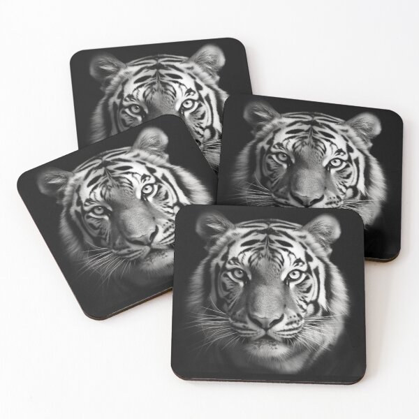 Artikelvorschau, Schwarzweiss-Tigerkopf-Katzengesichts-Porträt-wildes Tier-Savanne-schwarzer Hintergrund entworfen und verkauft von Univers Noir et Blanc.