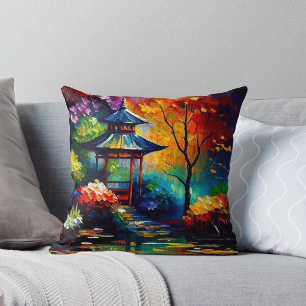 Aperçu de l'œuvre Japanese Garden & Temple | Palette Knife Oil Digital Painting créée et vendue par VividViews.