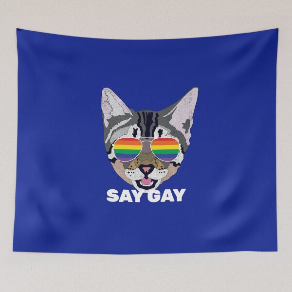Item preview, SAY GAY Funny Cat LGBT Quote Rainbow Gay Flag designed and sold by Lightfield.