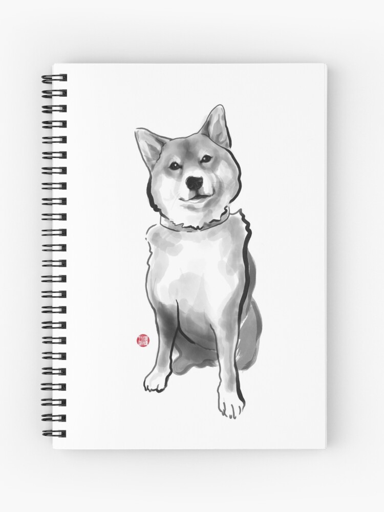 The Perfect Shiba Ibu Japanese Dog Sumi E Painting Ink Zen Print Drawing Dog Lover Wall Deco Pet Brush Illustration Bw Spiral Notebook