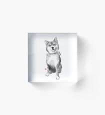 The perfect Shiba Ibu, Japanese Dog Sumi-e Painting Ink Zen Print Drawing Dog Lover Wall Deco Pet Brush illustration B&W Acrylic Block