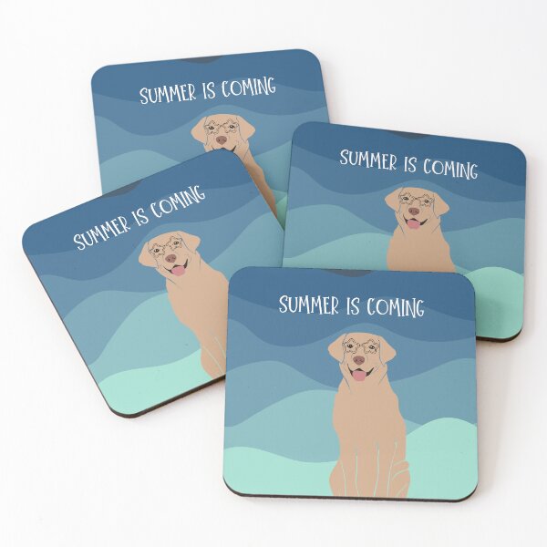 Item preview, Summer Is Coming Labrador Retriever Dog with Glasses on Sea Wave Background designed and sold by SeasonalDogs.