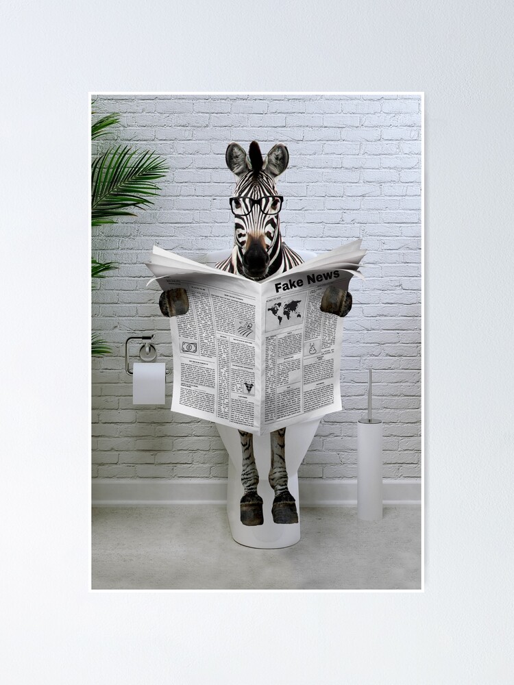 Thumbnail 1 of 3, Poster, Zebra on toilet reading newspaper  designed and sold by lailashack.