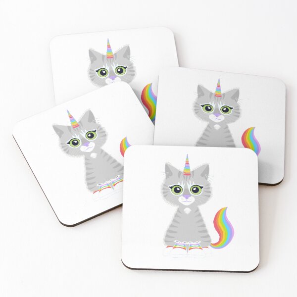 Item preview, Cute grey tabby caticorn with rainbow sneakers  designed and sold by QuirkyCatz.