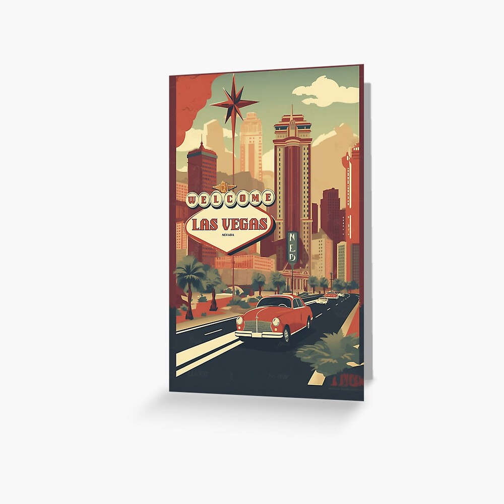 Affiche rétro sur les toits de la ville de Las Vegas. | Vecteur Premium