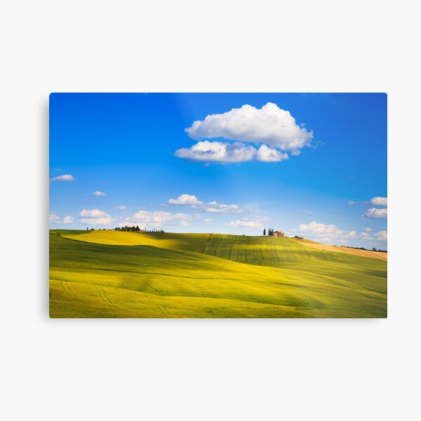 Tuscany landscape, a cloud over a farmland. Pienza, Italy Metal Print