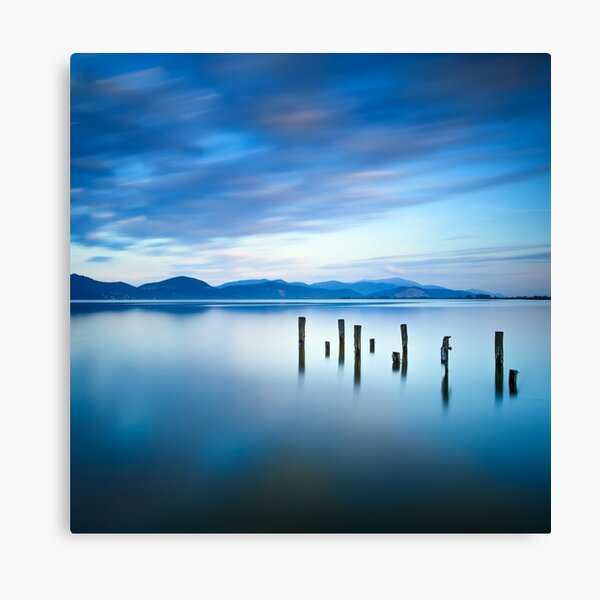 Wooden pier remains. Lake Massaciuccoli. Tuscany , Italy Canvas Print