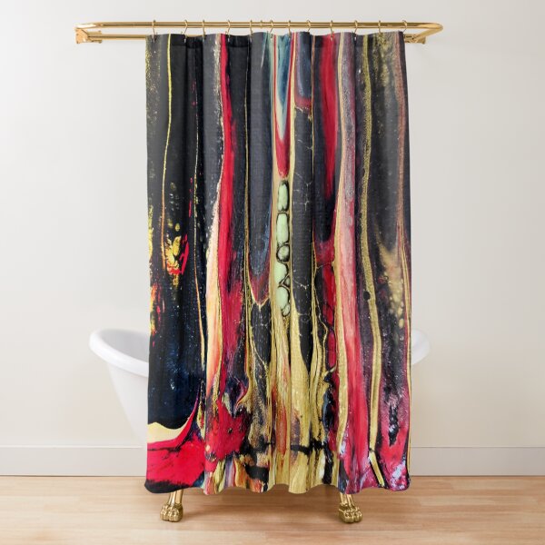 Bead Pour Panting Pattern in red, yellow , and black Shower Curtain