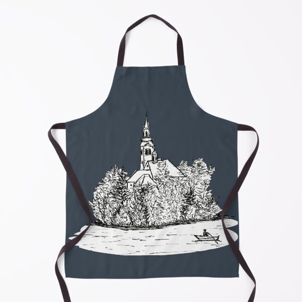 Item preview, Lake Bled black and white pen sketch designed and sold by pfc-art.