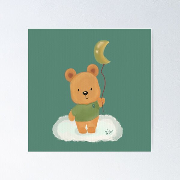 Item preview, Cute little bear with a moon balloon  designed and sold by byMariZen.