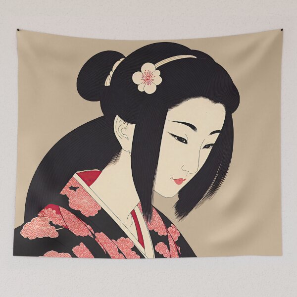 Item preview, Ukiyo-e Japanese Art - Beautiful Woman Sitting Under Cherry Blossom designed and sold by allovervintage.