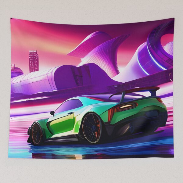 Item preview, Neon Drifting Super Car At Sunset designed and sold by Ink Art Design.