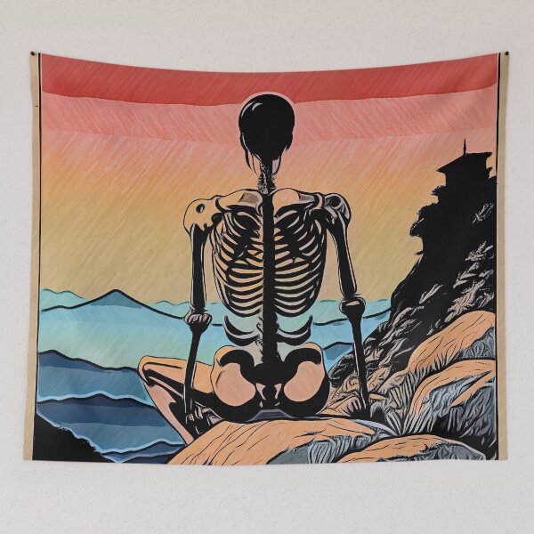 Item preview, Sullen Skeleton Sitting on Stone at Sunset designed and sold by McCallnWaldo.