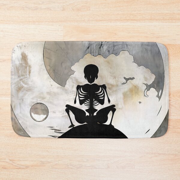 Item preview, Stone Grunge Yin Yang Moon Skeleton sitting on a rock designed and sold by McCallnWaldo.