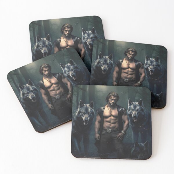 Item preview, Muscular man with his two wolves designed and sold by umatech.