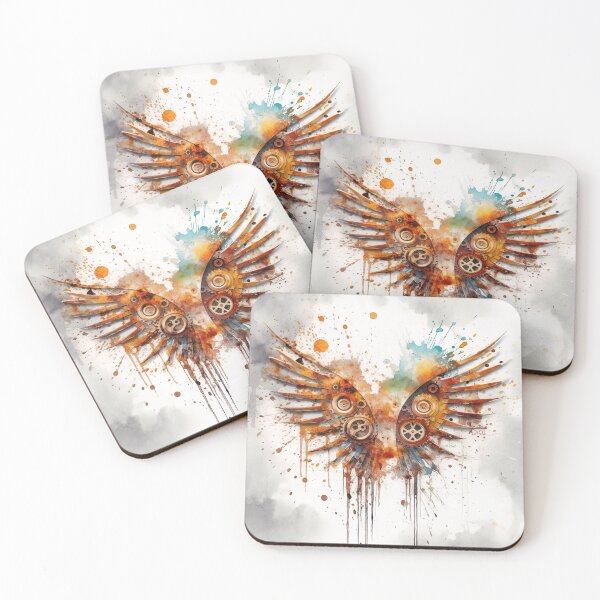 Item preview, steampunk watercolor wings with copper gears and paint splatters designed and sold by Dreamakerstudio.