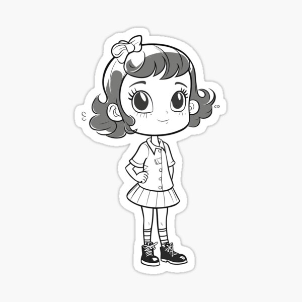 Black and White Kawaii Vintage Girl Sticker