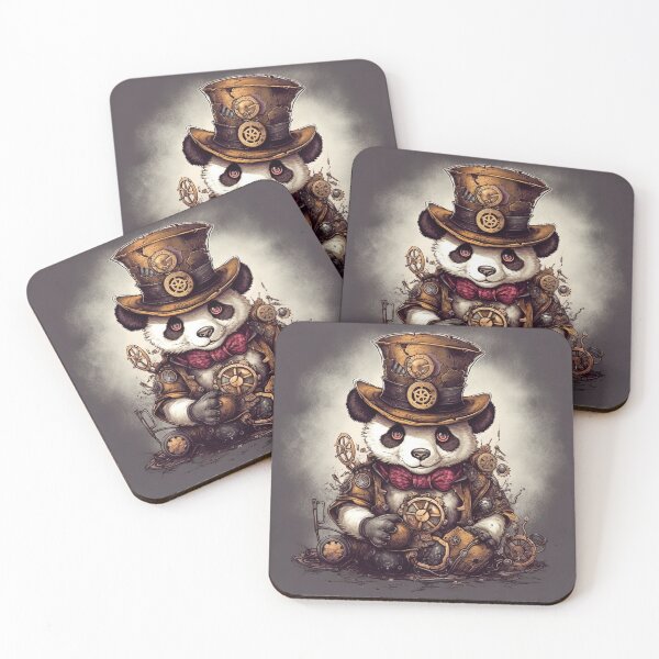 Aperçu de l'œuvre Panda steampunk avec engrenages et horloge de chapeau haut de forme créée et vendue par Dreamakerstudio.