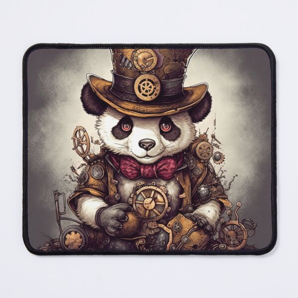 Item preview, Steampunk panda with tall hat gears and clock designed and sold by Dreamakerstudio.