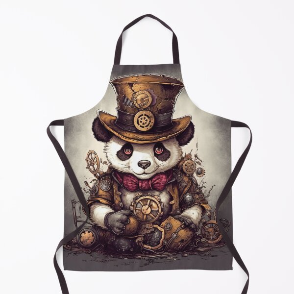 Aperçu de l'œuvre Panda steampunk avec engrenages et horloge de chapeau haut de forme créée et vendue par Dreamakerstudio.