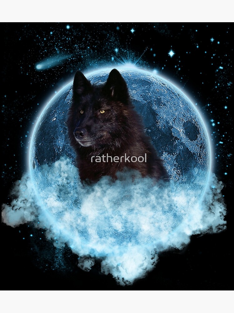 Black Wolf Blue Moon Dream Catcher Greeting Card By Ratherkool Redbubble
