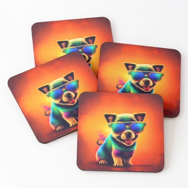 Item preview, Happy Puppy in Shades in with Color Splashes - Surreal - Splashes of Color - Orange Background designed and sold by Aaron2610.