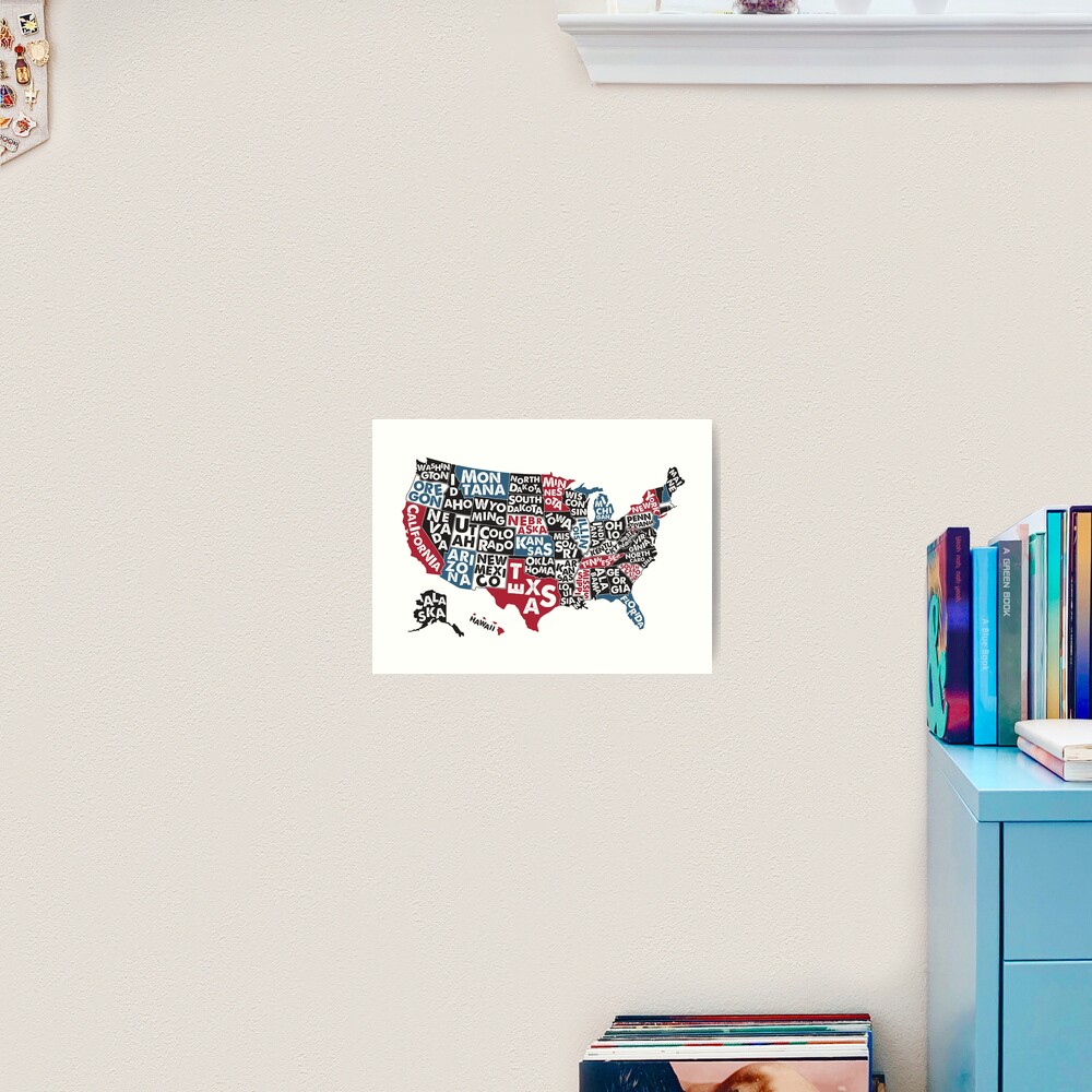 Poster Map Of United States Of America With State Names Art Print By Moloko88 Redbubble 