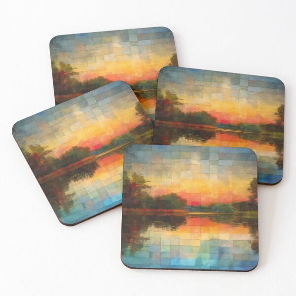 Item preview, Lake Sunset Water Reflection Landscape Vibrant Oil Palette Knife Painting Art designed and sold by acrylicartp.