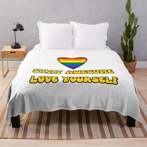 PRIDE StayAwesome+LoveYourself! Rainbow MLM Flag Throw Blanket