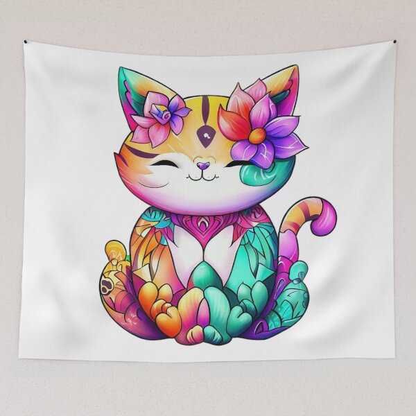 Item preview, Lotus Cat: un diseño felino vibrante designed and sold by Designspire.