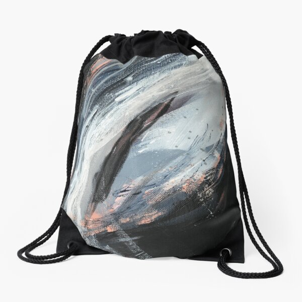 Peinture abstraite en noir, blanc, gris bleu, gris clair et corail (The Fear n°1) Sac à cordon