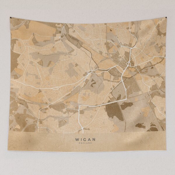 Artikelvorschau, Map of Wigan (England) in sepia vintage style entworfen und verkauft von blursbyai.