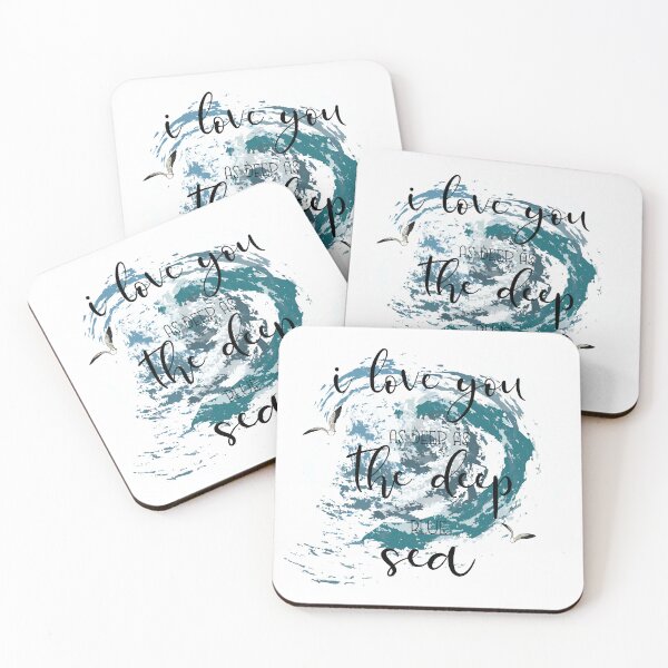 Item preview, I love you as deep as the deep blue sea. Watercolour illustration of seagulls, sea and phrases. Space texture.  designed and sold by Anastasiia Yurevych.
