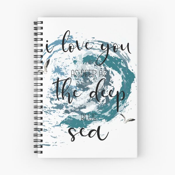 Item preview, I love you as deep as the deep blue sea. Watercolour illustration of seagulls, sea and phrases. Space texture.  designed and sold by Anastasiia Yurevych.
