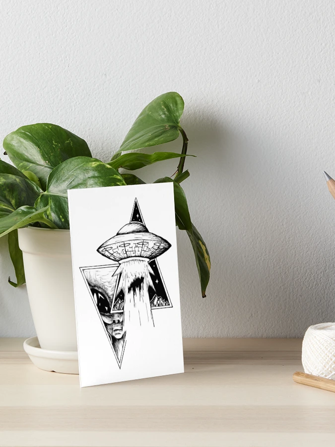 UFO Alien Abduction Emblem, Pen and Ink Sci-Fi Art UFO Alien Abduction Emblem, Pen and Ink Sci-Fi Art