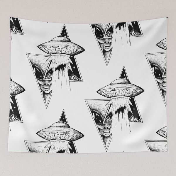 Item preview, UFO Alien Abduction Emblem, Pen and Ink Sci-Fi Art designed and sold by Tritonn204.