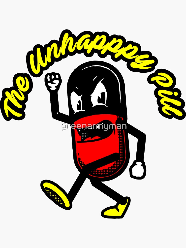 Thumbnail 3 of 3, Sticker, THE UNHAPPY PILL designed and sold by greenarmyman.