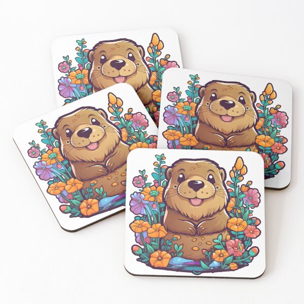 Item preview, Playful beaver in pop art cartoon landscape with flowers. Digital illustration with bold outlines and colors. designed and sold by Glittermania.