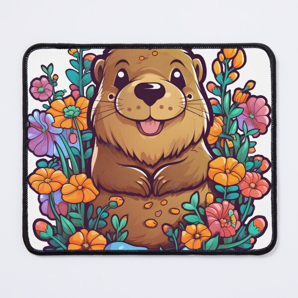 Item preview, Playful beaver in pop art cartoon landscape with flowers. Digital illustration with bold outlines and colors. designed and sold by Glittermania.
