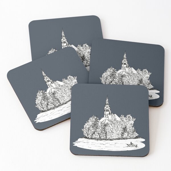 Item preview, Lake Bled black and white pen sketch designed and sold by pfc-art.