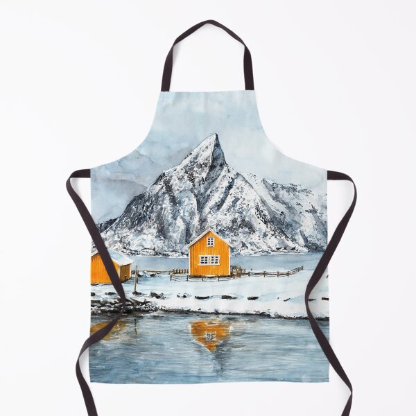 Item preview, Winter Lofoten islands house watercolour landscape designed and sold by Adam Wróbel.